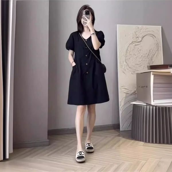 B427 French salty outfit light mature dress female summer short sleeves fashionable age-reducing loose casual skirt