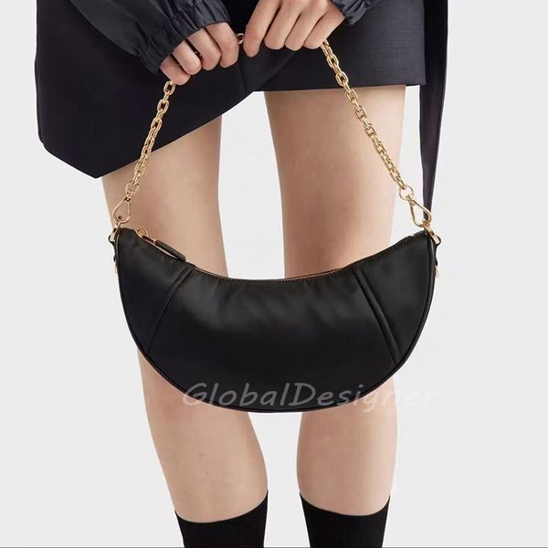 designer women shoulder bag new Demi lune Re-Nylon bag half-moon hobos luxury modern hand carry purse zipper closure woven shoulder strap chain handle high quality 7A