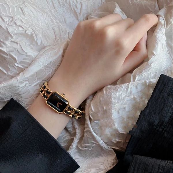 Luxury designer classic fashion quartz watch black gold square womens watchs watch size 16mm New couple watchs waterproof function