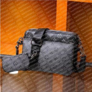 Mens trio s Designer bags men Leather Black Flowers Messenger Purse Crossbody Bags Shopping Bag Plain Shoulder Handbags Women Wallets purse totes bag