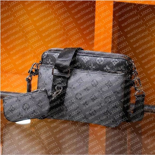Mens trio s Designer bags men Leather Black Flowers Messenger Purse Crossbody Bags Shopping Bag Plain Shoulder Handbags Women Wallets purse totes bag