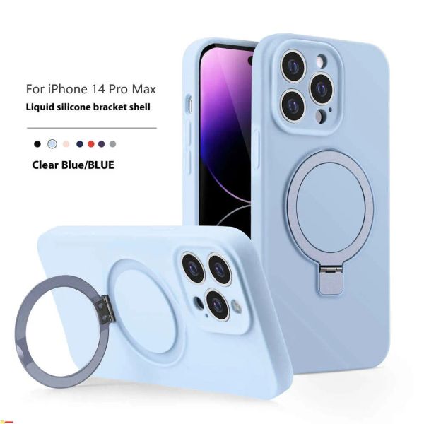 Liquid silicone phone case for iphone15 magnetic stand mobile phone protective case Apple 16 anti-fall