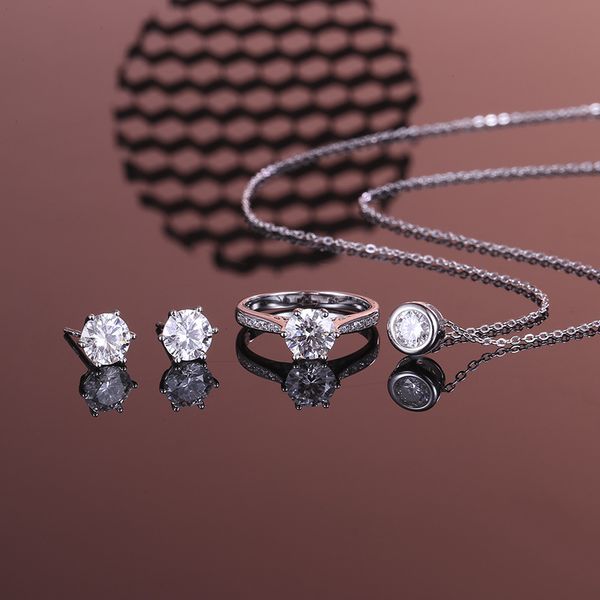 S925 Sterling Silver Moissanite Diamond 1 Carat Jewelry Set with Necklace, Earrings, and Ring for Women, Luxury Accessories Set