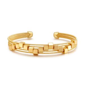 Copper plated 18K real gold small square design with open mouth bracelet, integrated multi-layer lines, French cool style bracelet