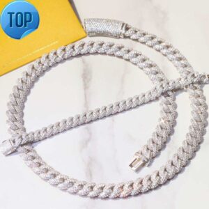 Yu Ying Hip Hop Chain 6mm 9mm 13mm 2 Rows 925 Silver Iced Out Necklace D/vvs Moissanite Men Necklace Bling Cuban Link Chain