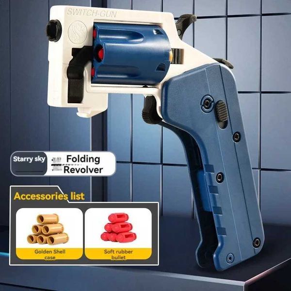 Folding Revolver Shell Throwing Pistol Fidget Anti-stress Gun Toy Manual Shooting Launcher For Children Adults Gifts