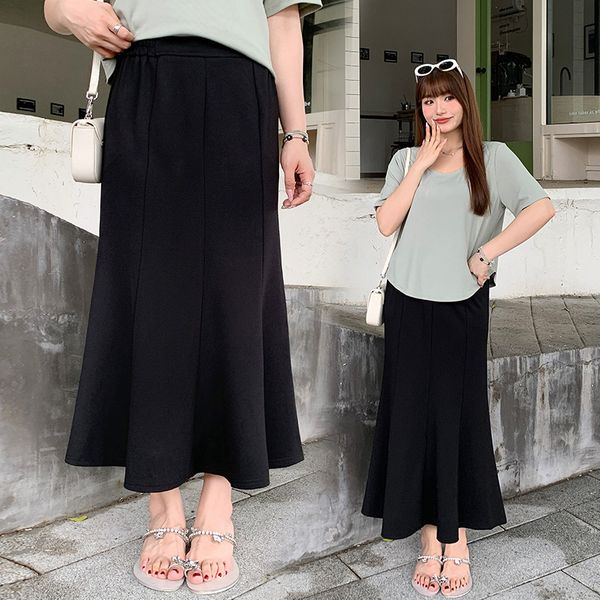 Plus size, summer high waisted elastic knitted fishtail skirt XL-4XL women's black slimming versatile skirt 3321