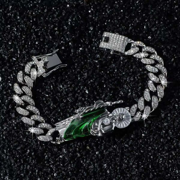 DHCollections Hip Hop Cuban Link Bracelet with Religious Figure Iced Out Bling Gold Color 20cm Alloy Chain Accessory for Men 1 Piece