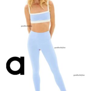 alocardio Rich Girl Brand 5A Quality Fitness Set Outdoors Two-Piece Women's Yoga Fitness Set with Color Block Design for Running Black Blue Green