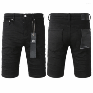 Men's Jeans Classic Black American High Street Purples Stretch Slim Denim Shorts Retro Hip Hop Straight-leg Short Pants