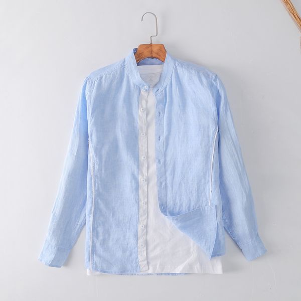 053-A set of blue men's casual top shirt.