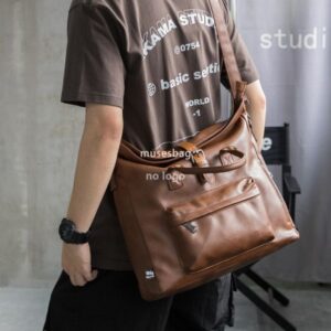 Korean multi-functional PU leather men's bag fashion personality messenger bag large capacity hand crossbody bag casual single shoulder bag tide