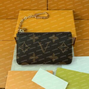 Womens card holder small zippy wallets key coin purse Brown flower M62650 poke keychain Genuine Leather luxury mens Designer wallet Coin Purses Key pouch with box