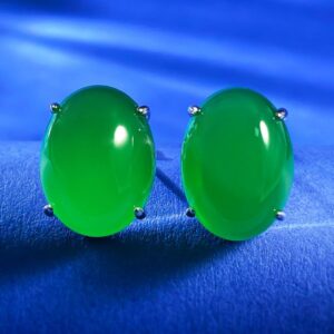 2025 New 925 Sterling Silver Full Diamond Inlaid 12x16mm Faux Jade Earrings Luxury Wealth Style Stud Earrings