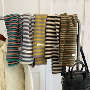 Soft wool knitted striped scarf–81327