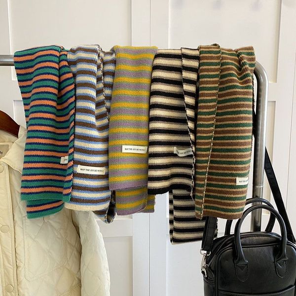 Soft wool knitted striped scarf--81327