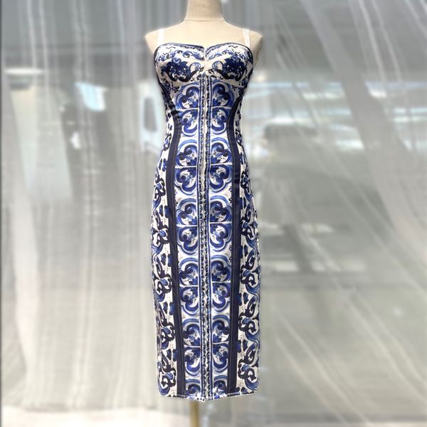 Dress dresses for woman designer party dresses for women blue porcelain print silk gathered waist midi dress birthday dresses summer dress designer dresses luxury