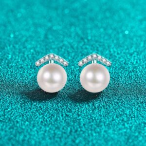 Sterling Silver Earrings with PT950 Gold Plating Freshwater Pearls and Moissanite Studs Minimalist Luxury Jewelry for Women