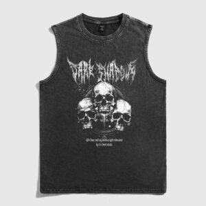 American Style Skull Vest Men's Sports Basketball Washed Vintage Pure Cotton Sleeveless T-Shirt Summer Trendy Brand