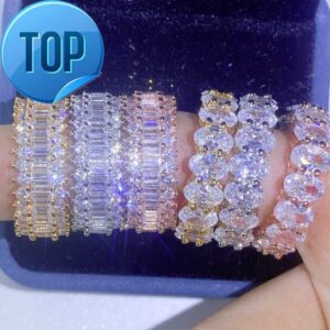 Rhodium Plated Wholesale Silver Gold CZ Moissanite Diamond Ring Women Wedding Engagement Band Rings Cubic Zircon Rings