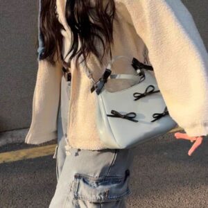 Street trend niche design ballet style bow carrying crossbody bag new sweet girl bucket vegetable basket bag commuting shoulder bag handbag