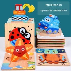 50 pcs Style Wooden animal three-dimensional hand grasping board jigsaw puzzle thickened educational toys for Baby 1-2-3 years old