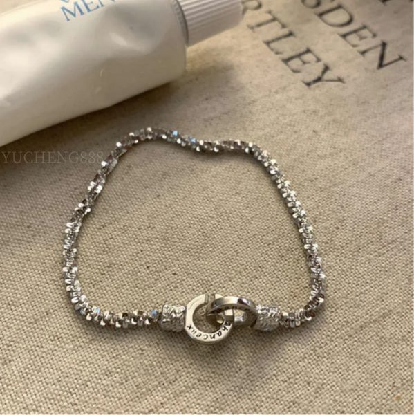 S925 Bracelets Silver Korean Style Niche Geometric Double Ring Bracelet for Women, Starry Sky Lock Bracelet, Light Fashion, Exquisite Versatile High-end Feel