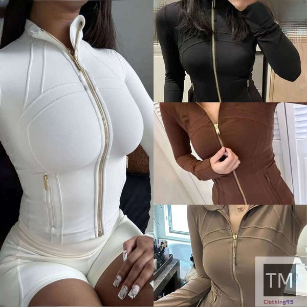 Women Define Workout Coat Fiess Jacket Sports Quick Dry Active Top Solid Up Sweatshirt Sport pants wear Gold Zip jackets
