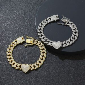 Iced-Out Heart Cuban Link Bracelet | Hip-Hop Couple Flex Drip
