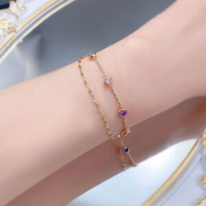 New S925 Sterling Silver Double Layer Rainbow Cubic Zirconia Adjustable Bubble Bracelet, Trendy Multi-Color Zircon Bracelet for Women