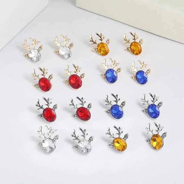 Elegant Christmas Reindeer Earrings - Sparkling Crystal Gemstone Tempered Studs Collection