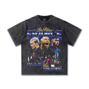 2025 Spring Summer Oversized Thick Cotton Unisex French Football Print Small Neck Short Sleeve T-Shirt