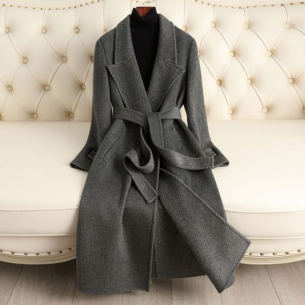 D10307 New autumn and winter high-end long over-the-knee waist slim fit woolen coat