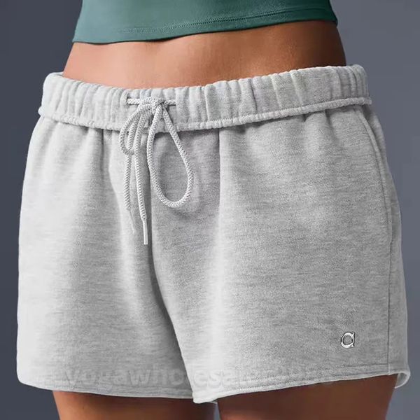 Yoga Women Solid Color Sport Accolade Short Drawstring Jogging Casual Loose Comfortable Fiess Pocket Shorts High Waist Hip Lifting Knitted Casual Pants Gym Shorts