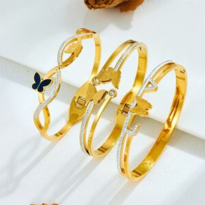 Wholesale 3pcs Mixed 316L Stainless Steel Flower Clover White Shell Open Cuff Bracelets For Women Titanium Leaf Floral Buckle Bangles Anti-rust Jewelry Accessories