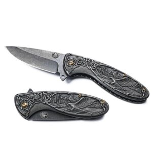 Fold Knife Eagle Engraved Collection 3D Stonewash Folding Knife Pocket Survival EDC Tools Outdoor Utility Knife