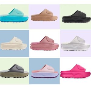 Metallic designer Rubber Slide Slippers Interlocking G Rose Pink Womens Embossed letter Sandal Macaron Platform non-slip Low-heel Slider Latest Silver colorful
