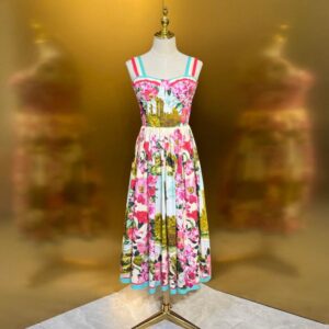 Dresses for woman summer dress designer dresses birthday dresses cotton pink floral printed tight fit midi womens designer clothing dress party dresses for women