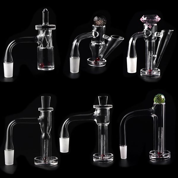 Full Weld Beveled Edge Smoking 4mm bottom Terp Slurper Quartz Banger With Hollow sandblasting Pillar/Quartz Cap 10mm 14mm 18mm 20mmOD for Dab Rigs Water Pipes