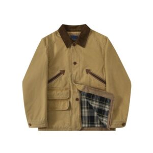 Mens Designer Small Horse Jacket British Workwear Style Lightweight Zip-Up Khaki Coat Fashion Streetwear Vintage Lapel Casual Outerwear for Men and Women