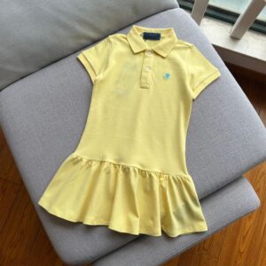 25SS Girls Dress Polo Skirt Short Sleeved Jumpsuit Princess Pleat Dress Kid Clothing Designer Luxury Baby Girl Solid Color Original Version