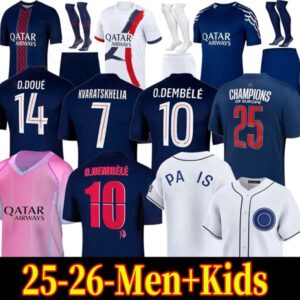 25 26 D.DOUE DEMBELE Soccer Jerseys Kvaratskhelia Maillot MBAPPE HAKIMI enfants football shirts kits kids Equipment VITINHA Zaire Emery BARCOLA PARIS PSGES kit 4XL