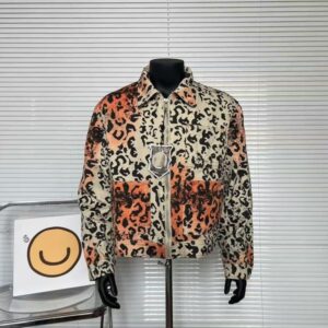 Mens Designer Brand Holiday Series Leaf and Wood Full Print Zipper workwear Short Jacket Jacket for Men and Women