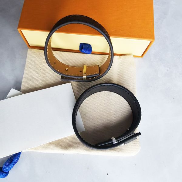 Fashion brand designer Chain bracelet women and mens alloy real leather bracelet black charm bracelet with packing box