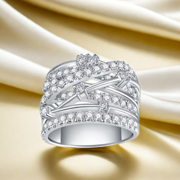 60*0.15CT Moissanite S925 sterlin silver multi-X cross personalized fashionable band ring elegant luxurious designer ring high-end unique distinctband jewelry band