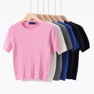 Short Sleeve Knit T Shirt for Women Slim Fit Elegant Lightweight Daily Wear Casual Top Fashion Knitwear Spring Clothes Asian Size Tee
