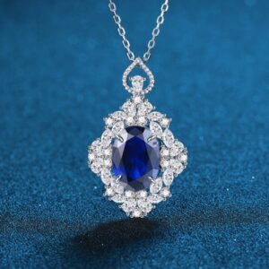 High-End 925 Sterling Silver Sapphire and Diamond Pendant Necklace for Women, Fashion Luxury Jewelry Accessory