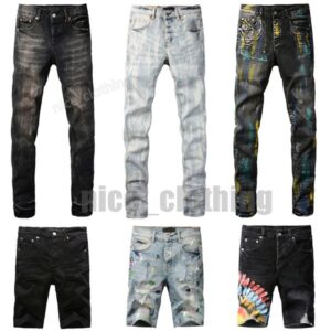 Mens Designer Religion Distressed Ripped Biker Man Pants Fashion Hole Retro Streetwear Casual Punk Denim Cargo Black Blue Slim Fit Jeans