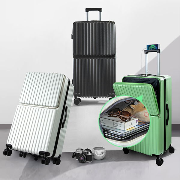 30 inch hard shell large capacity luggage, luggage compartment with spinner wheels, USB interface. Cup holder suitcase, 30%/70% split open suitcase, 22".24".28".30"