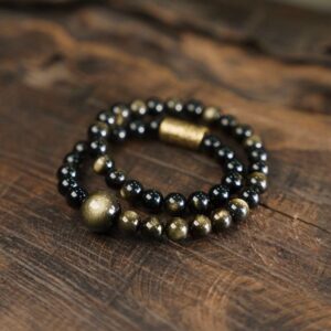 Personalized Cat's Eye Obsidian Couple's Bracelet